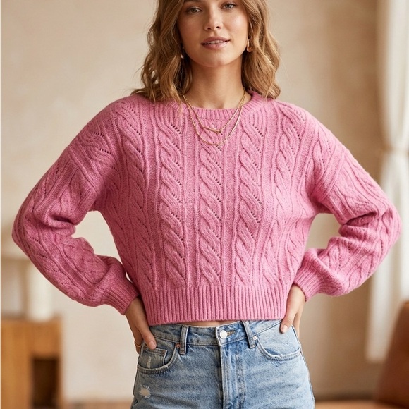 ruby moon Sweaters - Ruby Moon Pink Cable Knit Sweater